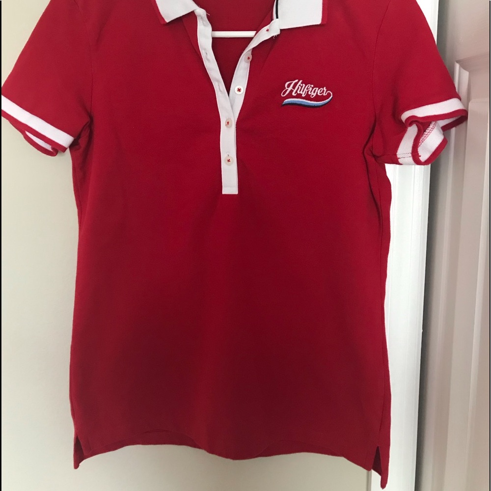 Red Tommy Hilfiger polo shirt